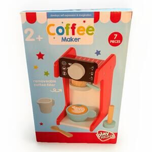 Play Right Wooden Coffee Maker Toy Set 7pc Pretend Play Kids Barista Kitchen 2+